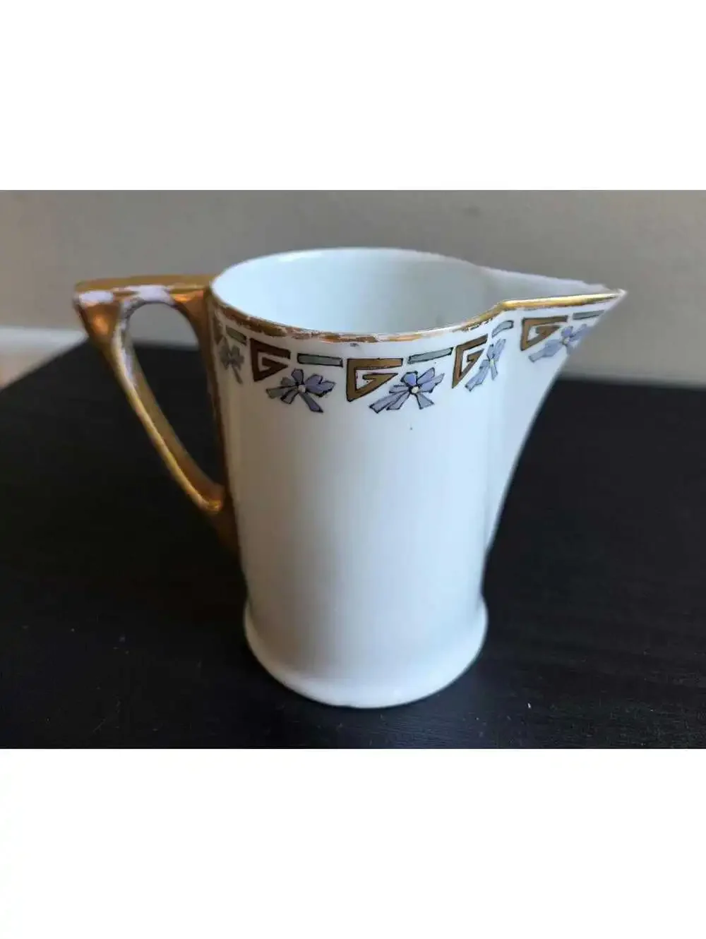 Vintage Ceramic Creamer and Sugar Bowl Set with Gold and Blue Accents